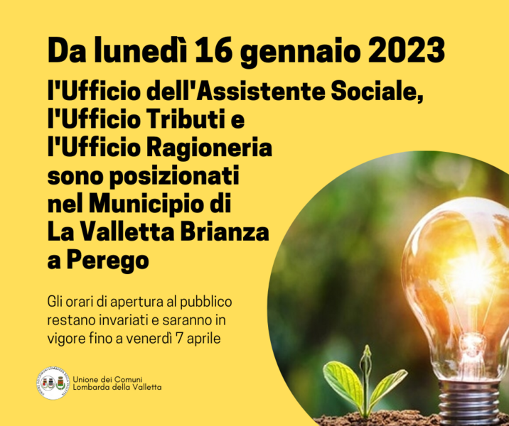 Spostamento uffici Unione dei Comuni Lombarda della Valletta