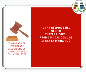Il TAR respinge nel merito tutti i ricorsi promossi dal Comune di Santa Maria Hoè